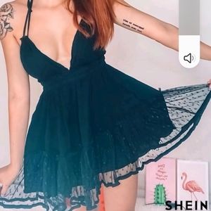 Dobby Mesh Tied Halter Dress